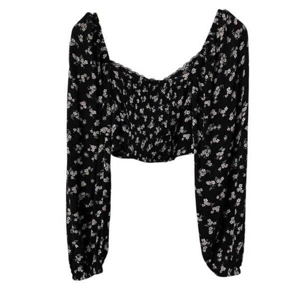 NWOT BP Lace Trim Dark Floral Long Sleeve Crop Top Blouse Size XS - Picture 3 of 13